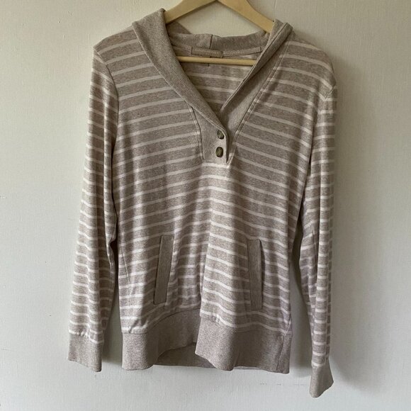 Banana Republic Pullover Sweater Womens Medium Cream Striped V-neck Minimalist - Picture 1 of 7